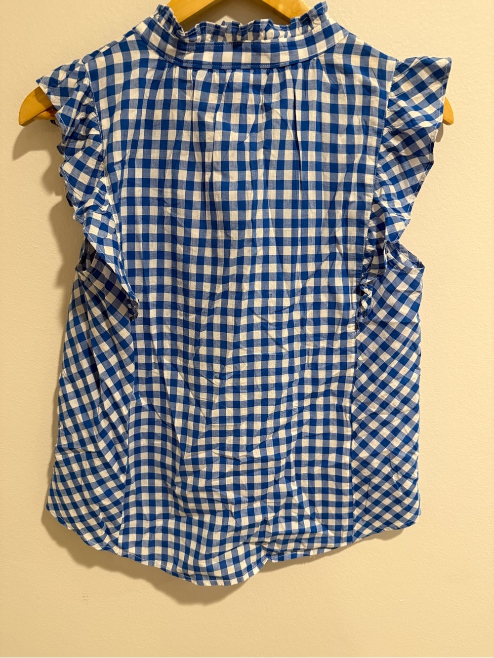 NWT Draper James Blue White Gingham Ruffle Sleeve Button Front Blouse Medium - Picture 7 of 9